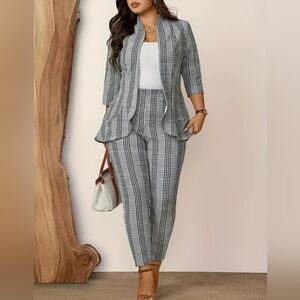 Plaid Black & White Women's Tailored Pantsuit